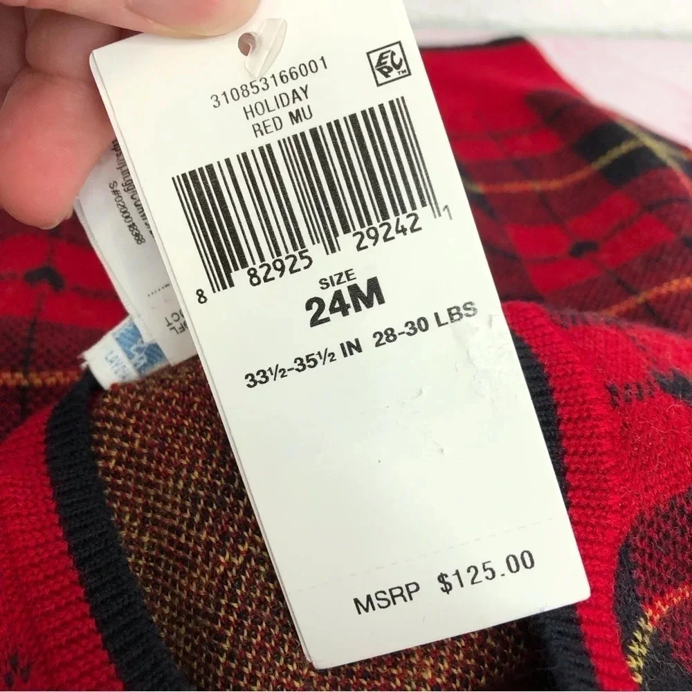 NWT Ralph Lauren Christmas sweater red tartan plaid cardigan 100% wool 24 months